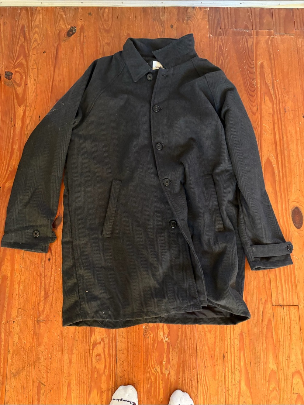 Goodfellow & Co Black Button-Front Trench Coat